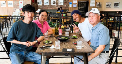 Able Seaman Brenton Manuel, back right, meets his grandparents for the first time as HMAS Sydney is berthed alongside Busan, Republic of Korea, during a regional presence deployment. Story by Lieutenant Tahlia Merigan.