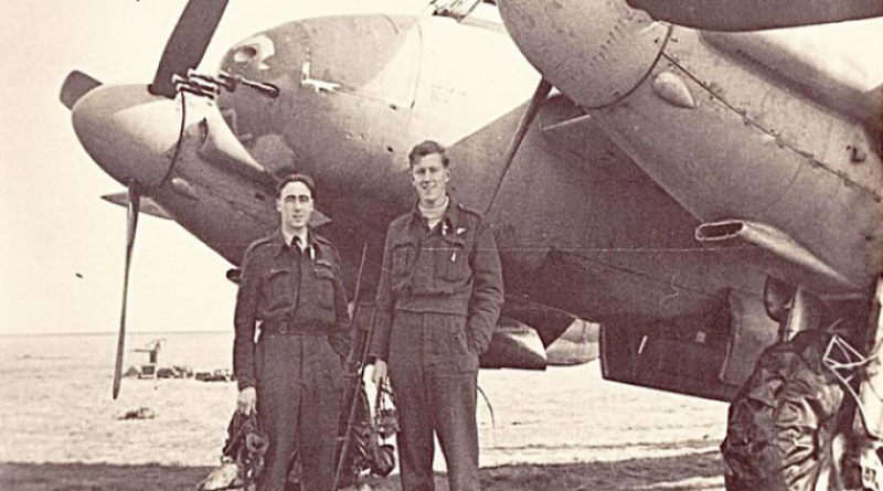 From left, Pilot Officer Justin Mulligan and Warrant Officer William Kinloch with a DeHavilland Mosquito fighter bomber in 1944. Story by Squadron Leader Eamon Hamilton.