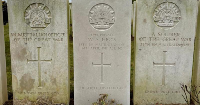 Private William Higgs’ newly installed headstone at Commonwealth War Graves Commission's (CWGC) Crucifix Corner Cemetery, Villers-Bretonneux, France. Story. by Aaron Pegram. Photo courtesy of CWGC.