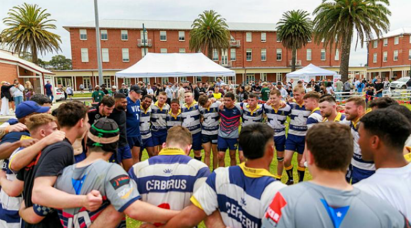 Navy welcomes charity organisation Tackling Leukaemia on board during the annual Navy versus Victoria Police rugby match at HMAS Cerberus. Photo by Leading Seaman Jack Codner.