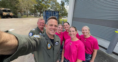 Chief of Air Force Air Marshal Stephen Chappell and Warrant Officer of the Air Force Ralph Clinton with Leading Aircraftwoman Sarah Gardner, Corporal Melany Stummer, Leading Aircraftwoman Riley Biedermann and Leading Aircraftwoman Rachael Hoey. Story by Flying Officer Jody Blakeley.