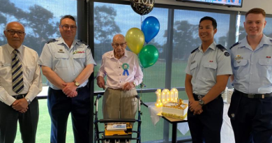 World War 2 RAAF veteran Cyril Rothall, who served with 3 Airfield Construction Squadron, celebrates his 100th birthday. Photo by Nicholas Gunn.