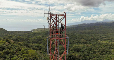 Australian Army Signaler Nicholas Lister, left, of 1 Signal Regiment, and Corporal Luke Lini, of the Vanuatu Mobile Force, conduct maintenance on Epi Tower on Epi Island. Story by Corporal Jacob Joseph.