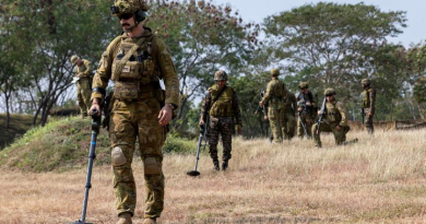 Australian Army soldier Sapper Luke Barnes leads a joint patrol with Indian Army soldiers during Exercise Austrahind 2024 in Pune, India. Story by Major Dean Benson. Photo by Corporal Nakia Chapman.