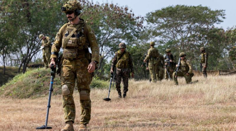 Australian Army soldier Sapper Luke Barnes leads a joint patrol with Indian Army soldiers during Exercise Austrahind 2024 in Pune, India. Story by Major Dean Benson. Photo by Corporal Nakia Chapman.