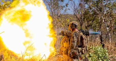 US Marine Corps Lance Corporal Eli Gregg, an assistant M3E1 multipurpose anti-armor anti-personnel weapon system gunner with Fox Company, 2nd Battalion, 5th Marine Regiment (Reinforced), Marine Rotational Force –Darwin 24.3, assists Lance Corporal Ryan Waskosky, a MAAW gunner also with Fox Co. 2nd Bn., 5th Marines (Rein.), MRF-D 24.3, while firing a MAAW during a live-fire range as a part of Exercise Predator’s Run 24 at Mount Bundey Training Area, NT. US Marine Corps photo by Corporal Juan Torres.