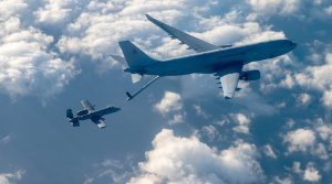 A United States Air Force A-10C Thunderbolt II 'Warthog' approaches a RAAF KC-30A for fuel during Exercise Freedom Flag 24-1. Photo supplied.