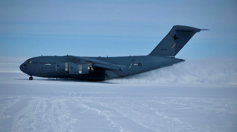 A C-17A Globemaster III from 36 Squadron lands at Wilkins Aerodrome, Antarctica, near Casey Station. Story by Corporal Jacob Joseph.