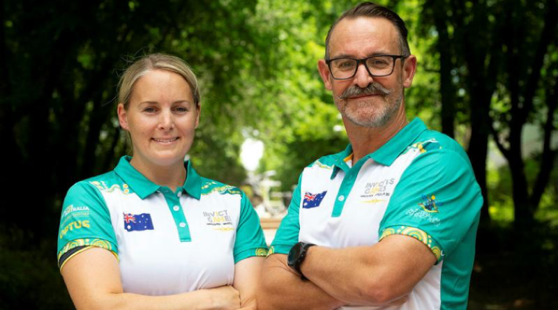 Invictus Games 2025 Team Australia captains, Caz Gladysz and Doug Griffiths proudly wear the new team polo shirt. Story by Flying Officer Tina Langridge. Photos by Flight Sergeant Christopher Dickson.