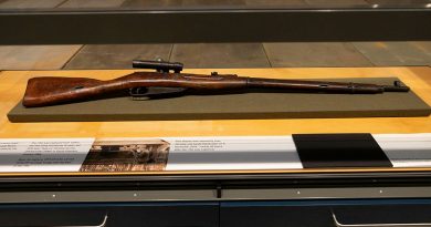 The replica Russian Mosin-Nagant sniper rifle on display during its unveiling at the Australian Army Museum of Military Engineering in Holsworthy. Story and photos by Sergeant Matthew Bickerton.