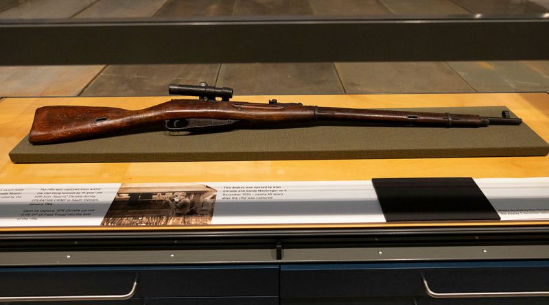 The replica Russian Mosin-Nagant sniper rifle on display during its unveiling at the Australian Army Museum of Military Engineering in Holsworthy. Story and photos by Sergeant Matthew Bickerton.