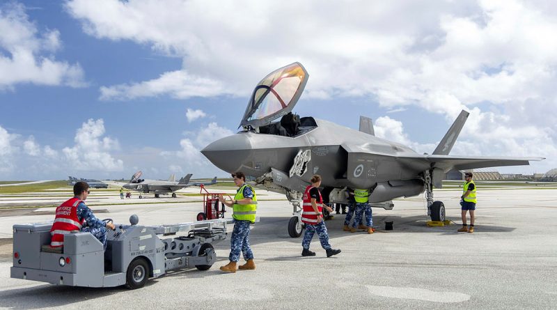 RAAF armament technicians load explosive ordnance on to an F-35A Lightning II aircraft during Exercise Cope North 25, at Andersen Air Force Base, Guam. Story by Flight Lieutenant Madeleine Magee. Photos by Aircraftwoman Mikaela Fernlund.