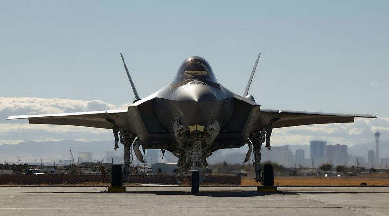 A Royal Australian Air Force 77 Squadron F-35A Lightning II aircraft on the Nellis Air Force Base flightline during Exercise Red Flag Nellis 25-1. Story by Flying Officer Shanea Zeegers. Photos by Aircraftwoman Laura Flowers.