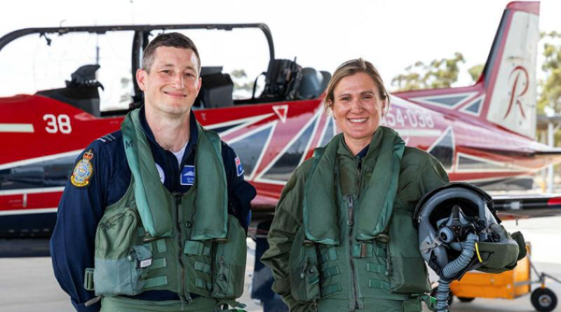 Roulette Two, Flight Lieutenant David Burnard, stands with Tour Down Under assistant race director Carlee Taylor before their PC-21 flight. Story and photos by Flying Officer Michael Thomas.