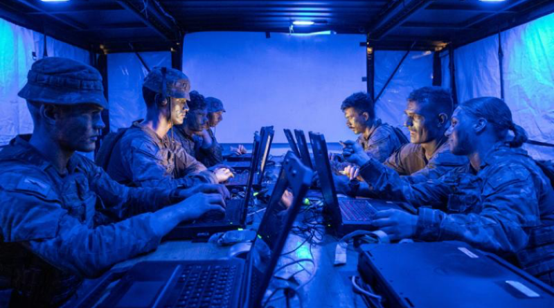 Soldiers and officers of Headquarters 3rd Brigade and the 3rd Combat Signal Regiment operate a command post during Exercise Brolga Walk, Townsville Field Training Area, Queensland, 2024. Story by Sergeant Matthew Bickerton. Photo by Trooper Dana Millington.