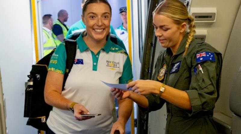 Invictus Games Vancouver Whistler 2025 competitor Sergeant Emily Lahey is welcomed on board a Royal Australian Air Force KC-30A aircraft by Leading Aircraftwoman Lily Cooper. Story. by Flying Officer Tina Langridge.