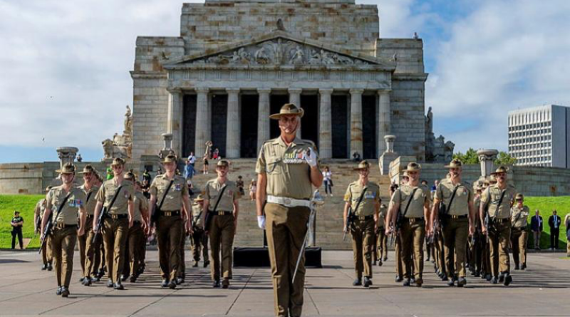 Regimental Sergeant Major of the Defence Force School of Signals, Warrant Officer Class One Benn Goulter, orders signallers to 'march on' at the start of the Royal Australian Corps of Signals centenary parade in Melbourne. Story by Captain Andrew Page. Photos by Corporal Michael Currie.