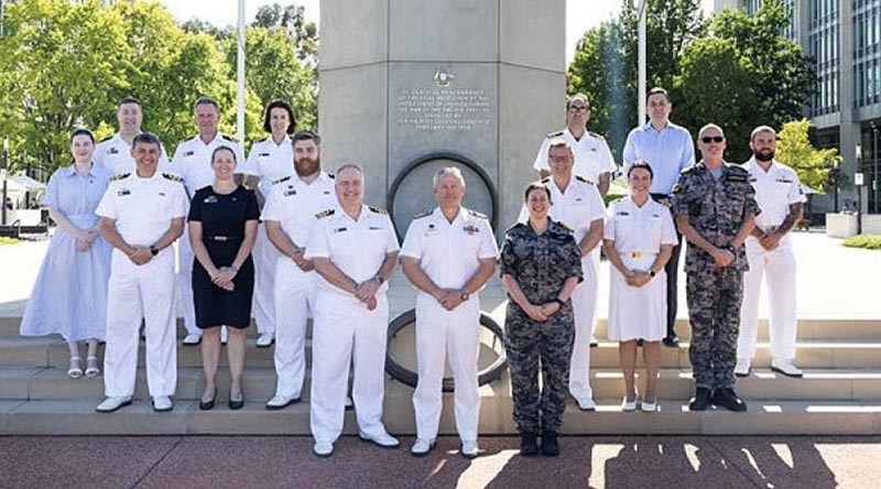 Military Public Affairs Officers gather at Russell Offices, Canberra, to celebrate Navy's newest employment category. No photographer credited (good start Navy).