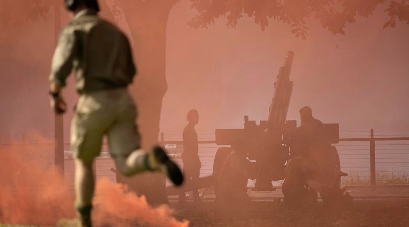 Gunners from 102nd Battery, 8th/12th Regiment, Royal Australian Artillery participate in the re-enactment of the Bombing of Darwin. Story and photo by Sergeant Matthew Bickerton.