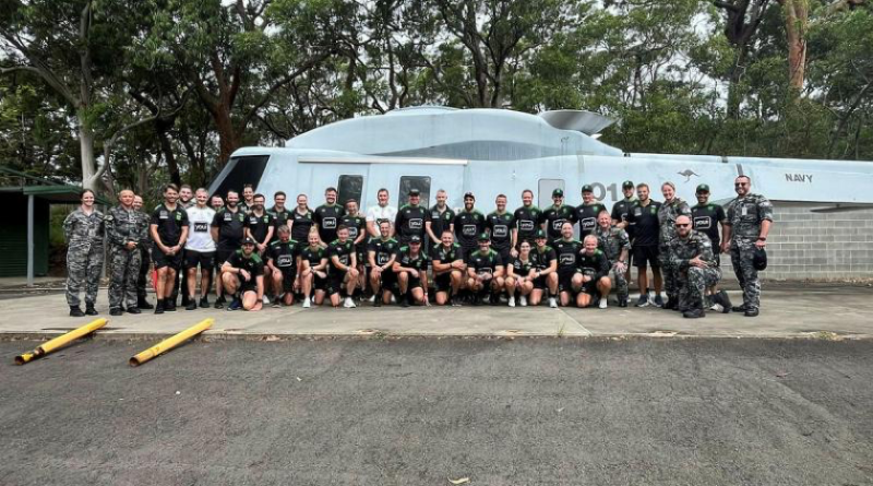 Personnel from Navy's Leadership Management Development Centre with NRL referees and staff at HMAS Penguin.