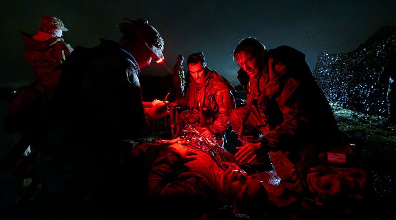 Air Force's 1 Expeditionary Health Squadron personnel provide first aid to a simulated casualty during a joint Airbase Protection Training exercise at RAAF Base Amberley. Story by Flying Officer Michael Thomas. Photos by Corporal Emma Schwenke.