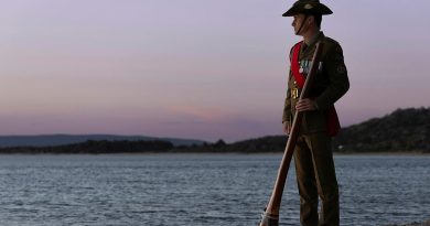 Anzac Day didgeridoo player, Australian Army Warrant Officer Class Two Lachlan Youll at Anzac Cove on the Gallipoli Peninsula, Turkiye. Story by Flight Lieutenant Vernon Pather. Photos by Flight Lieutenant Vernon Pather. Leading Seaman Susan Mossop.
