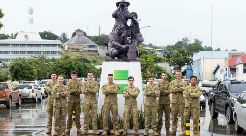 Australian Army soldiers from the 2nd Cavalry Regiment and the 3rd Combat Engineer Regiment visit he Solomon Scouts and Coastwatchers Monument during Exercise Coastwatchers 2025. Story by Major Diana Jennings. Photo by Lance Corporal Luke Donegan.
