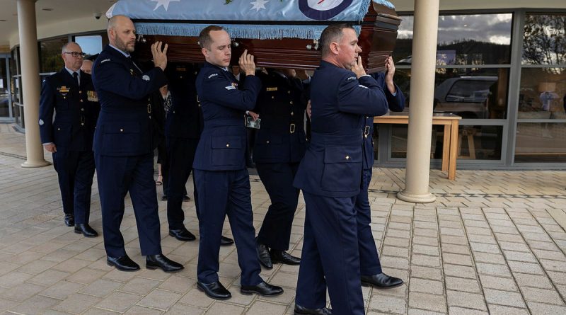 Aviators from 2 and 29 Squadrons form both an honour guard and bearer party for the late Flight Lieutenant Brian Winspear in Mornington, Tasmania. Story by Flying Officer Matthew Dawson. Photos by Corporal Brett Sherriff.