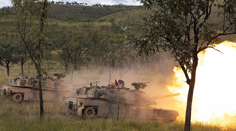 2nd Cavalry Regiment M1A2 Abrams tanks, conduct a live-fire danger-close serial at Townsville Field Training Area, Queensland, on 7 June 2025. Photo by Lance Corporal Caitlyn Davill.