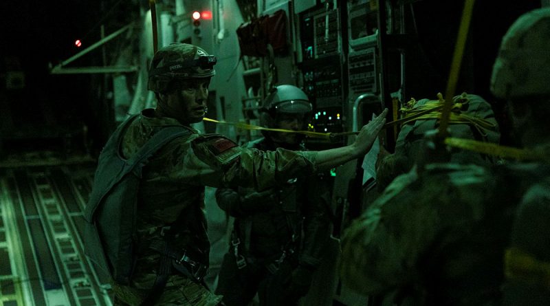 United States Army paratroopers from the 11th Airborne Division conduct a night airborne insertion from a Royal Australian Air Force C-17A Globemaster III over Charters Towers. Story by Corporal Luke Bellman. Photos by Corporal Emma Schwenke.