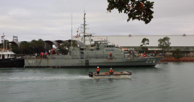 Former Royal Australian Navy patrol boat HMAS Townsville II makes her final journey to her new home at the Townsville Maritime Museum. Story and photos by Lieutenant Commander Anthony Martin.