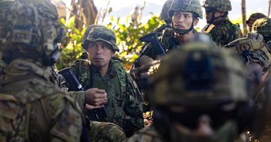 Japan Ground Self-Defense Force personnel attached to the Australian Amphibious Force - Amphibious Task Group 1 (ATG-1) participate in Wet and Dry Environmental Rehearsals (WADER) from HMAS Canberra during Exercise Talisman Sabre 2025 in the Cowley Beach Training Area, Queensland. Photo by Leading Seaman Connor Morrison.