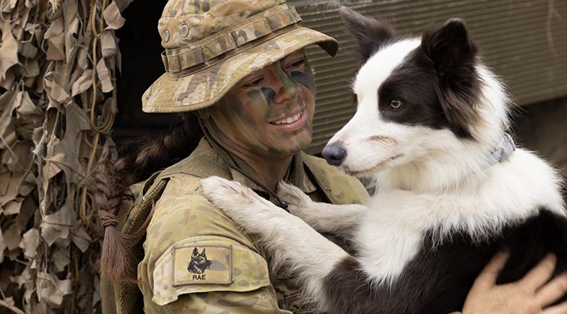 Australian Army Private Shonee Gelhaar and her explosive detection dog Ash from the 3rd Combat Engineer Regiment – their skills put to the test in Townsville, Queensland, during the nation-wide Exercise Talisman Sabre 25. Photo by Corporal Luke Bellman.