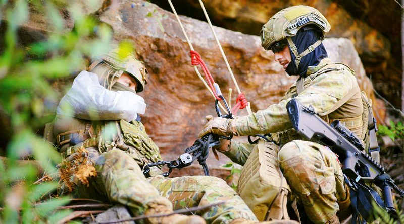 Members on the Tactical Rope Rescue Instructors’ Training Course practise a simulated casualty rescue at Holsworthy Training Area. Story by Major Peter Nugent. Photos by Corporal Robert Whitmore.