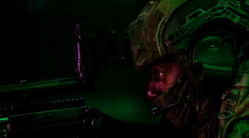 A staff cadet from Royal Military College – Duntroon provides security during Exercise Koepang, the cadets' final field exercise, in Goulburn, NSW. Story by Captain Carlie Gibson. Photo by Corporal Jack Pearce.