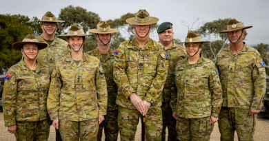 Lieutenant Colonel Melissa Joy, front row second from left, Commanding Officer of the Army Personnel Support Unit, with detachment Officers-In-Command in Canberra. Photo by Corporal Michael Rogers.