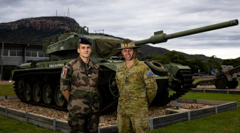 French Armed Forces officer Captain Antoine Lefeuve, left, Commander of the 2nd Company, 21st Marine Infantry Regiment, stands with Commander 3rd Brigade, Brigadier Benjamin McLennan, on completion of Exercise Talisman Sabre at Lavarack Barracks, Queensland. Story by Major Diana Jennings. Photo by Lance Corporal Caitlyn Davill.