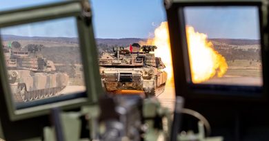 An Australian M1A2 Abrams SEP v3 fires sabot rounds during a live-fire to confirm the aiming system of the tank and to qualify crews on the new systems at the Puckapunyal Military Area, Victoria, November 2024. Photo by Corporal Michael Currie.