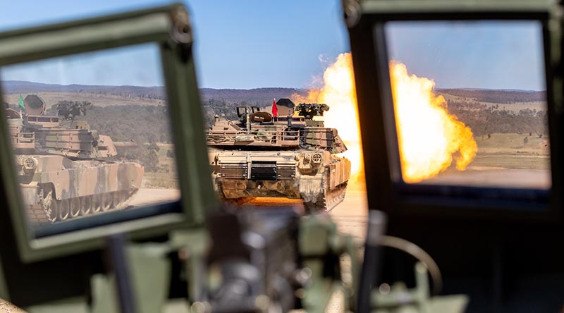An Australian M1A2 Abrams SEP v3 fires sabot rounds during a live-fire to confirm the aiming system of the tank and to qualify crews on the new systems at the Puckapunyal Military Area, Victoria, November 2024. Photo by Corporal Michael Currie.