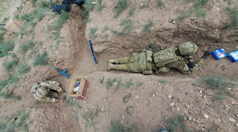RAAF explosive ordnance disposal technician Flight Sergeant Brian Dick takes part in trench clearance explosives disposal training during the Prairie Fire international skills sharing activity in the United States. Story by Warrant Officer Class 2 Max Bree. Photos by Wing Commander Paul Howell.
