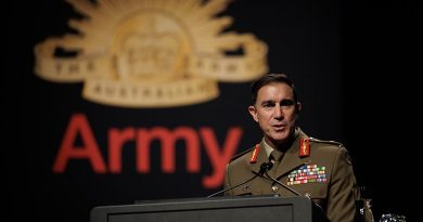 Chief of Army Lieutenant General Simon Stuart addresses the audience at the Chief of Army Symposium 2024 in Melbourne, Victoria. Photo by Corporal Cameron Pegg.