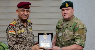 General Qais Khalaf Rahima (Staff), Deputy Commander of Joint Operations, Iraqi Armed Forces in Baghdad, and Australia's Deputy Chief of Joint Operations, Major General Hugh McAslan, at the cessation of Operation Steadfast. Story by Captain Karam Louli. Photos by Sergeant Andrew Sleeman.