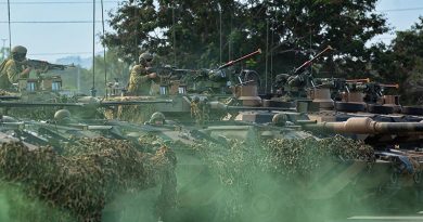 Australian Army soldiers from 2nd Cavalry Regiment perform a counter attack demonstration during the T4 (D Squadron) Raising Ceremony at Lavarack Barracks, Townsville, Queensland. Photo by Private essica Gray.