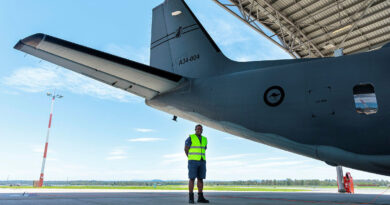 Sergeant Joshua Magun, of the PNG Defence Force, on the flight line at 35 Squadron during the Kumul Exchange at RAAF Base Amberley, Queensland. Story by Flight Lieutenant Greg Hinks. Photos by Leading Aircraftwoman Nell Bradbury.