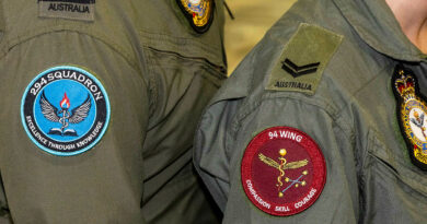 Aviators from 94 Wing and 294 Squadron wear the new patches at RAAF Base Amberley, Queensland. Story by Flight Lieutenant Suellen Heath. Photos by Leading Aircraftman Campbell Latch.