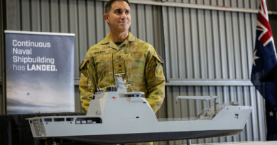 Chief of Army Lieutenant General Simon Stuart at Henderson shipyard, Western Australia, after the contract signing ceremony for the eight landing craft heavy vessels. Story by Major Peter Nugent. Photos by Corporal Nakia Chapman.