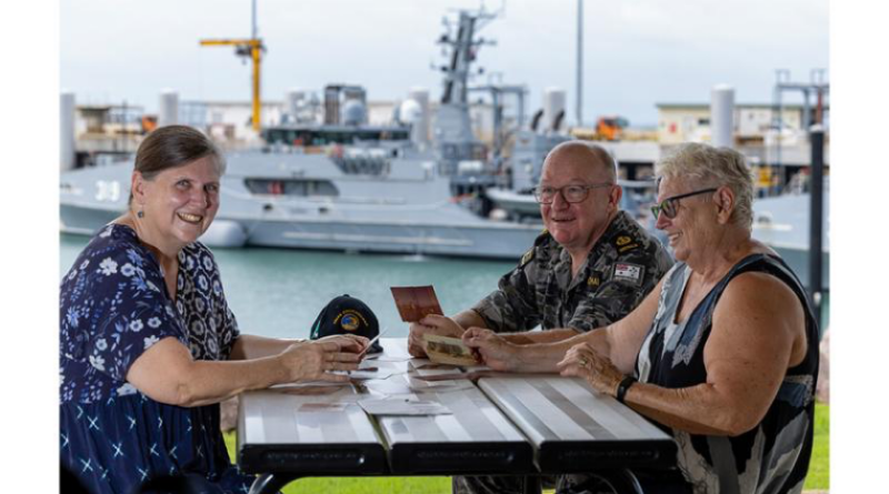 Barbara Smith, right, and her daughter Michelle with Chief Petty Officer Ronald Schauer at HMAS Coonawarra during their visit to Darwin. Story by Lieutenant Hinako Shiraishi.