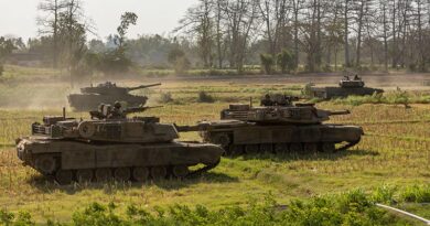 Australian Army soldiers from the 1st Armoured Regiment conduct manoeuvre training on an M1A1 Abrams Main Battle Tank in Puslatpur, Indonesia during Exercise Super Garuda Shield 2023. Photo by Sergeant Jarrod McAneney.