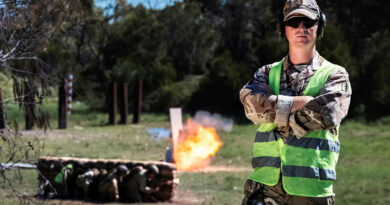 School of Military Engineering Senior Instructor Warrant Officer 2 Ross Meehan of the British Army during the explosives supervisor course at Holsworthy Barracks, Sydney. Story by Lieutenant Emily Tinker. Photos by Corporal Hamid Farahani.
