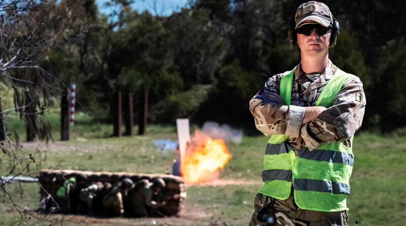 School of Military Engineering Senior Instructor Warrant Officer 2 Ross Meehan of the British Army during the explosives supervisor course at Holsworthy Barracks, Sydney. Story by Lieutenant Emily Tinker. Photos by Corporal Hamid Farahani.